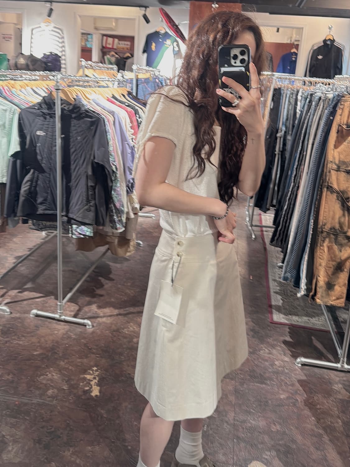 andneeds 앤니즈 사이드 버튼 크림 미디 스커트 S 새상품 상품이미지7