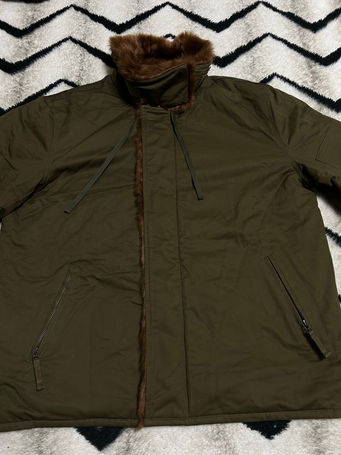 [L]엑스톤즈 XJ39 오버핏 퍼 코튼 자켓/카키 상품이미지5