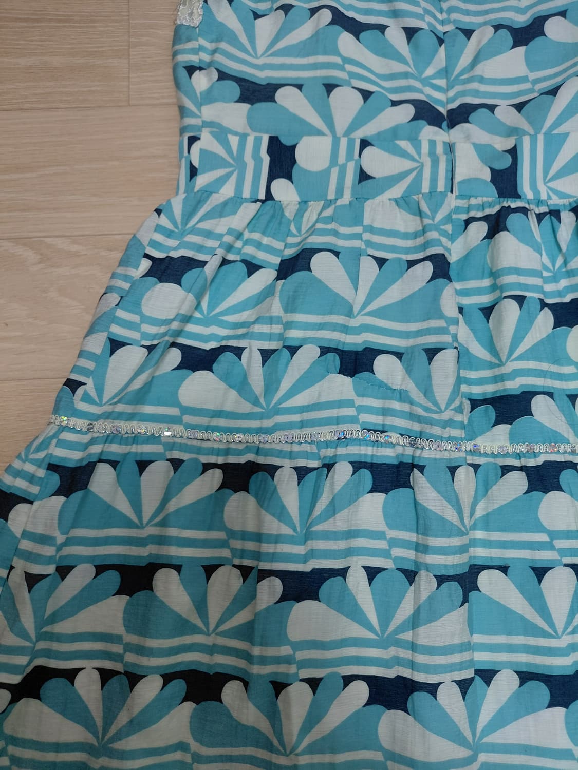 페어리 모리 민트 레이스 자수 큐빅 펄 엠브로이드 원피스 상품이미지2