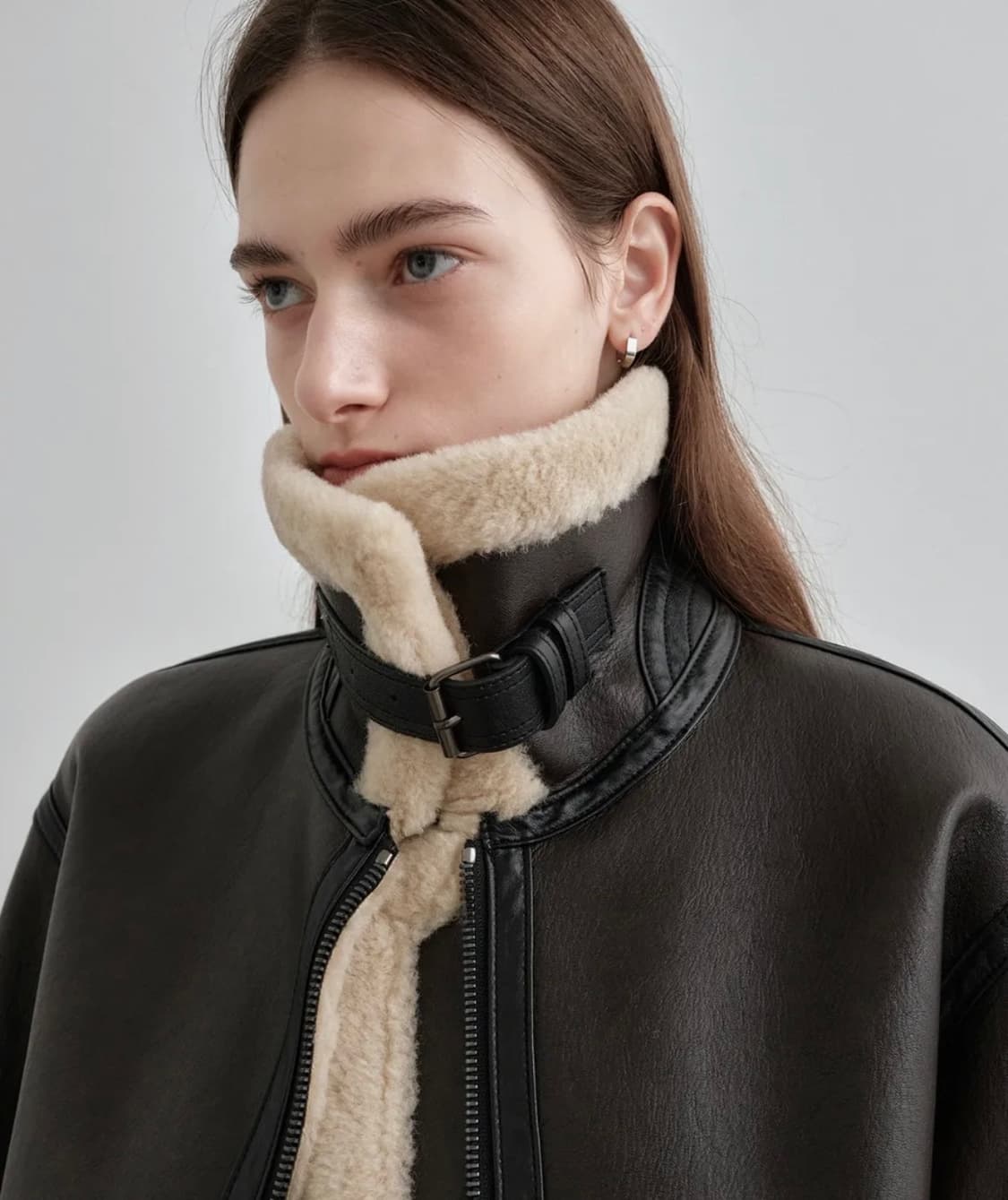 몽돌 페이크 퍼 무스탕 자켓 브라운 상품이미지2