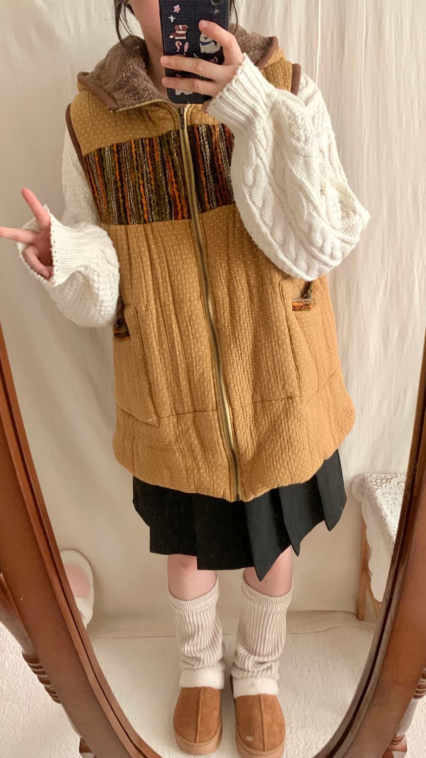 도트 히피 양털 조끼 상품이미지4