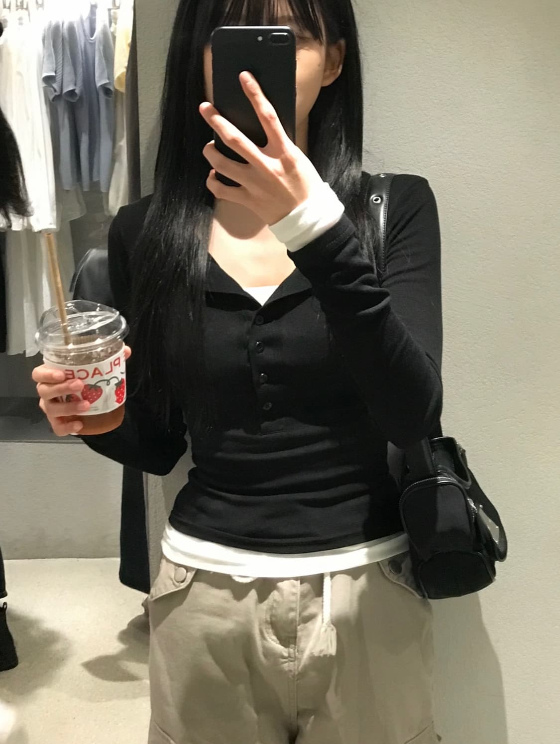 레이어드 버튼 슬림 탑 상품이미지1