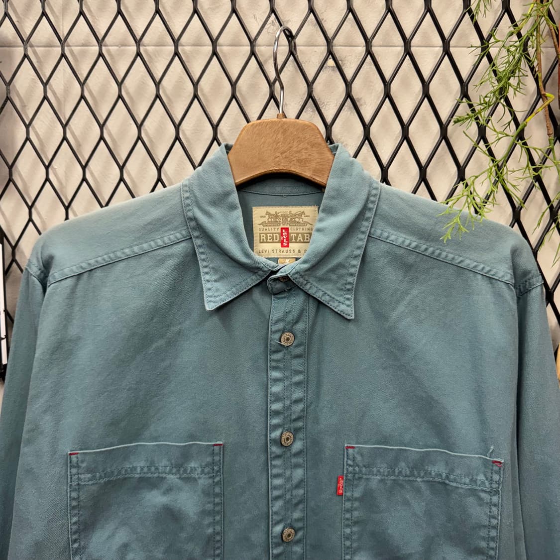90s 리바이스 레드탭 워크 셔츠 전면 투포켓 포인트 청록 상품이미지3