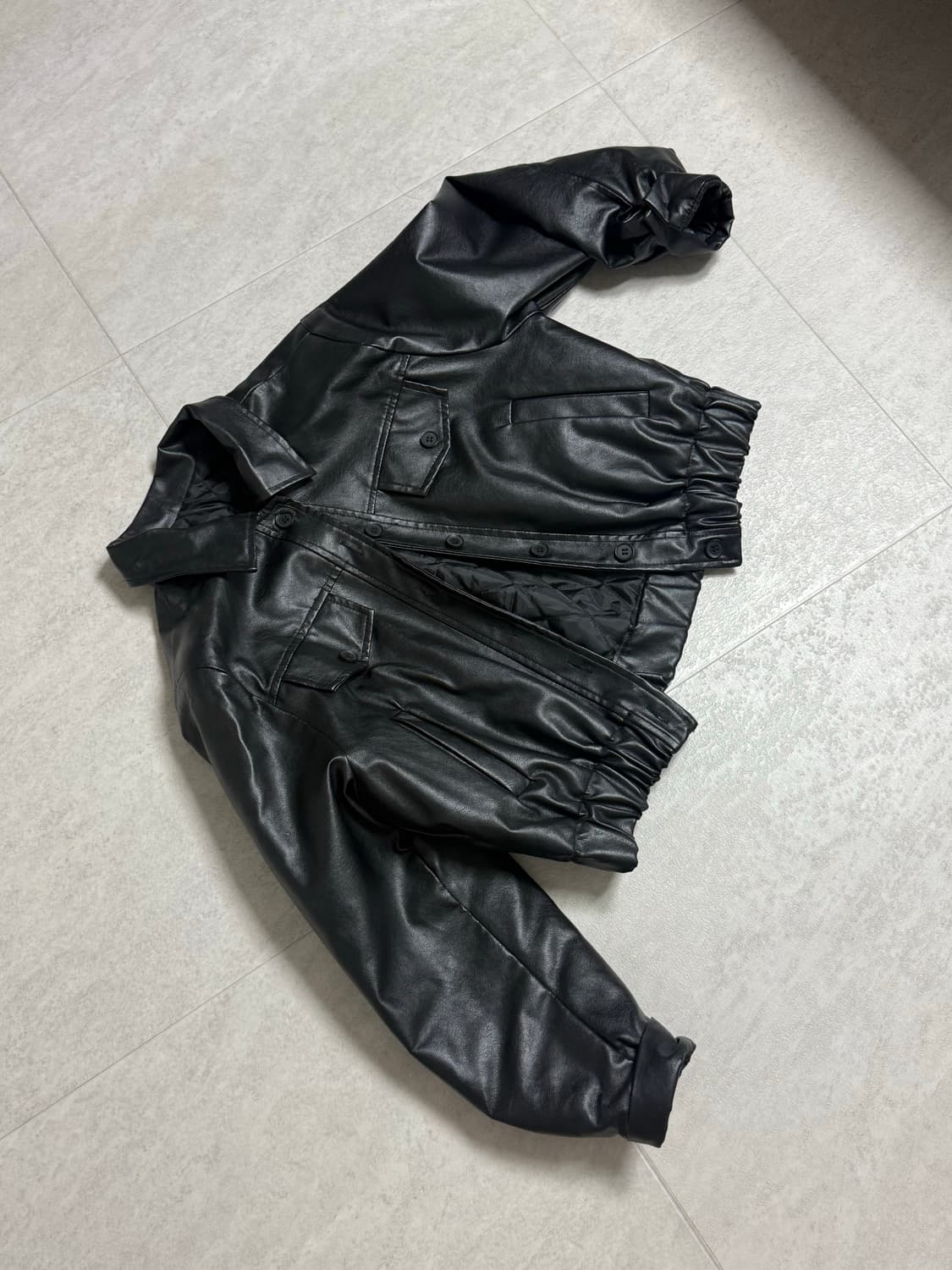 빈티지 누빔 크롭 레더 자켓 상품이미지2