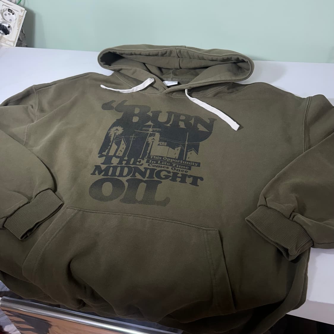 M 100 퍼스텝 빈티키카키 오버핏 미드나잇오일 스웻 후드티 상품이미지2