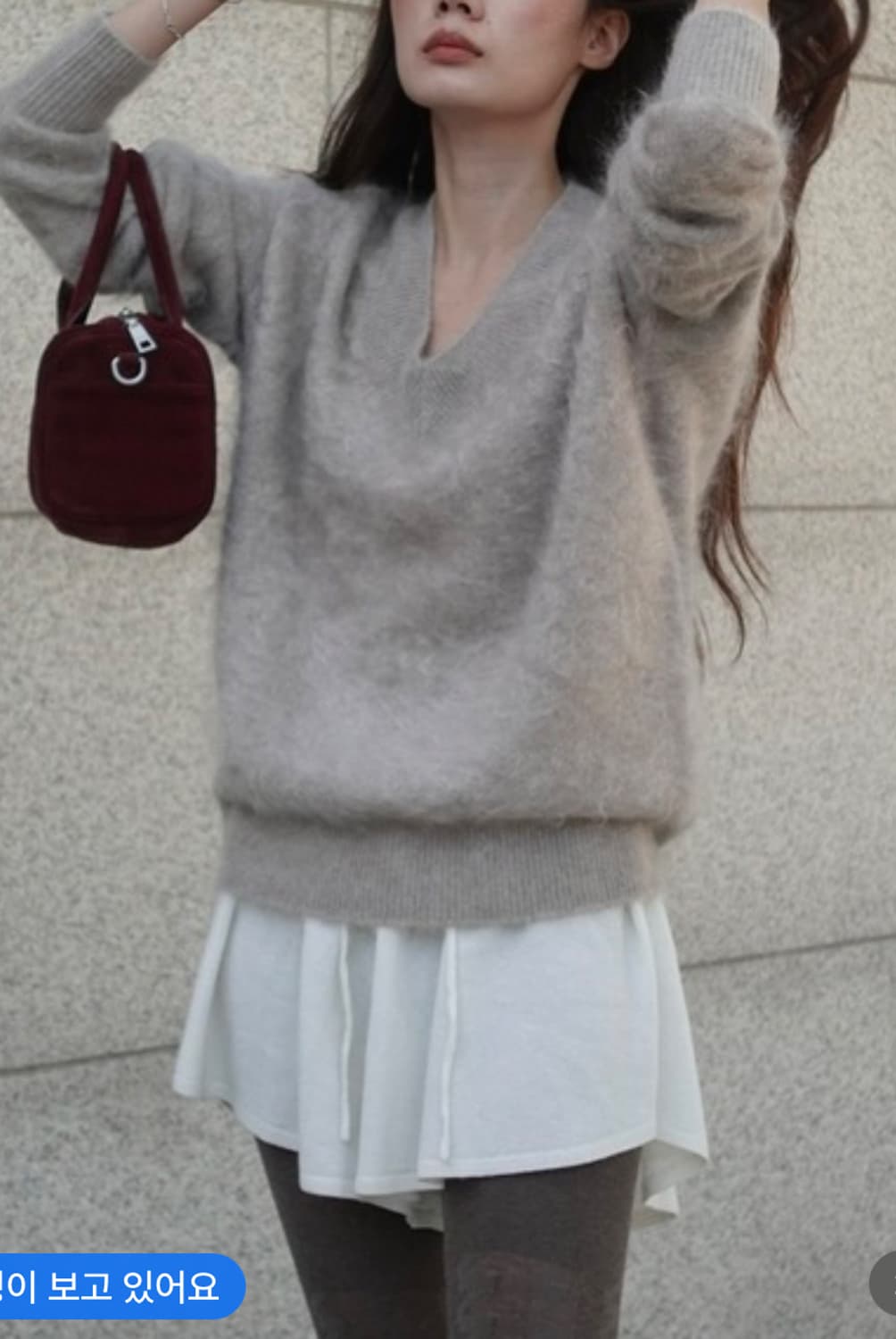 퓨어 캐시미어- 박민주 브러시드 캐시미어 브이넥 스웨터 토프 상품이미지3