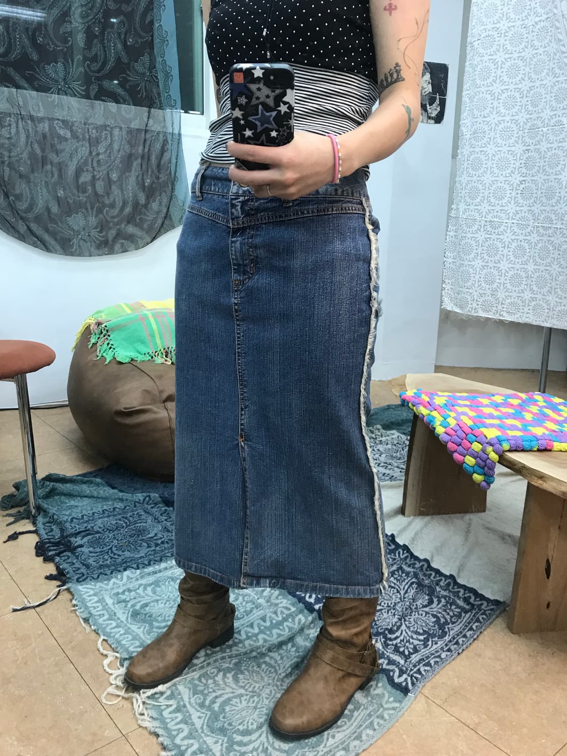 빈티지 여성 절개 워싱 데님스커트   상품이미지2