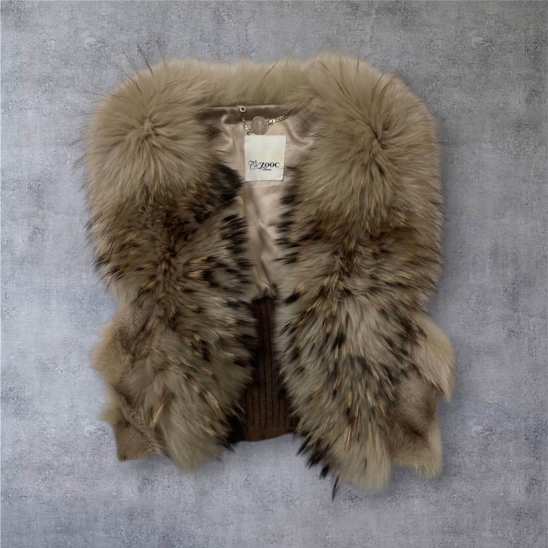 주크 Zooc 브라운 라쿤 폭스퍼 숏 베스트 조끼 M 상품이미지1