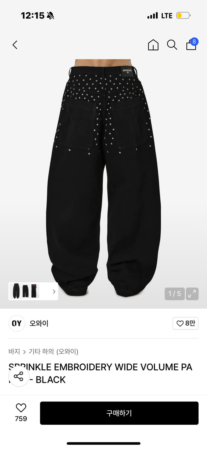 SPRINKLE EMBROIDERY WIDE VOLUME PANT 상품이미지1