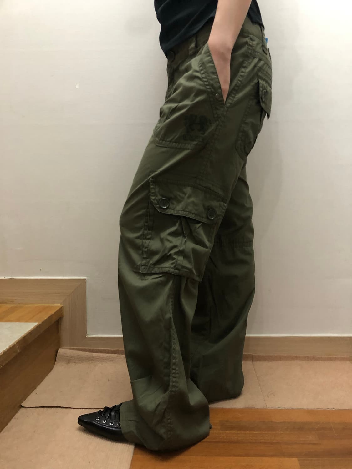 빈티지 카키 펑크 포켓 팬츠 상품이미지2