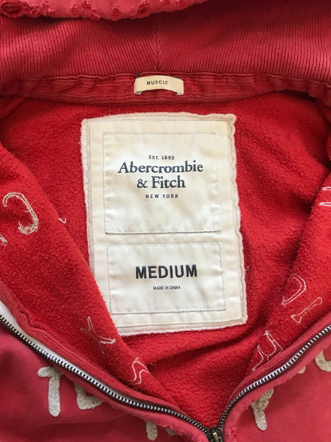 아베크롬비 자수 로고 다홍 헤비 후드집업 상품이미지6