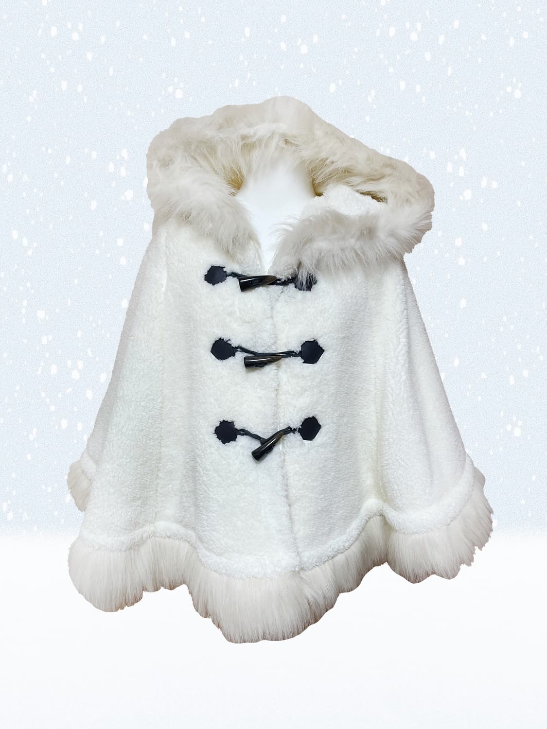 colza 떡볶이 단추 빈티지 화이트 퍼 케이프 상품이미지1