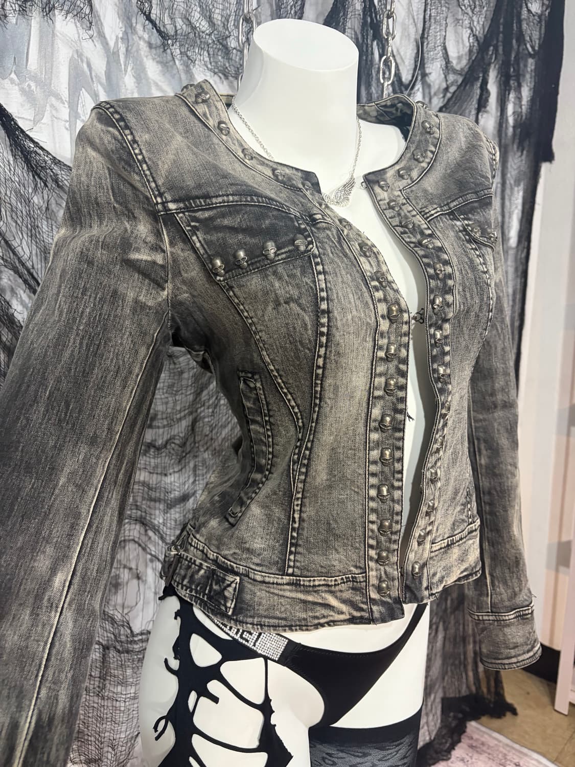 Gothic skull cubic washing crop jacket 상품이미지6