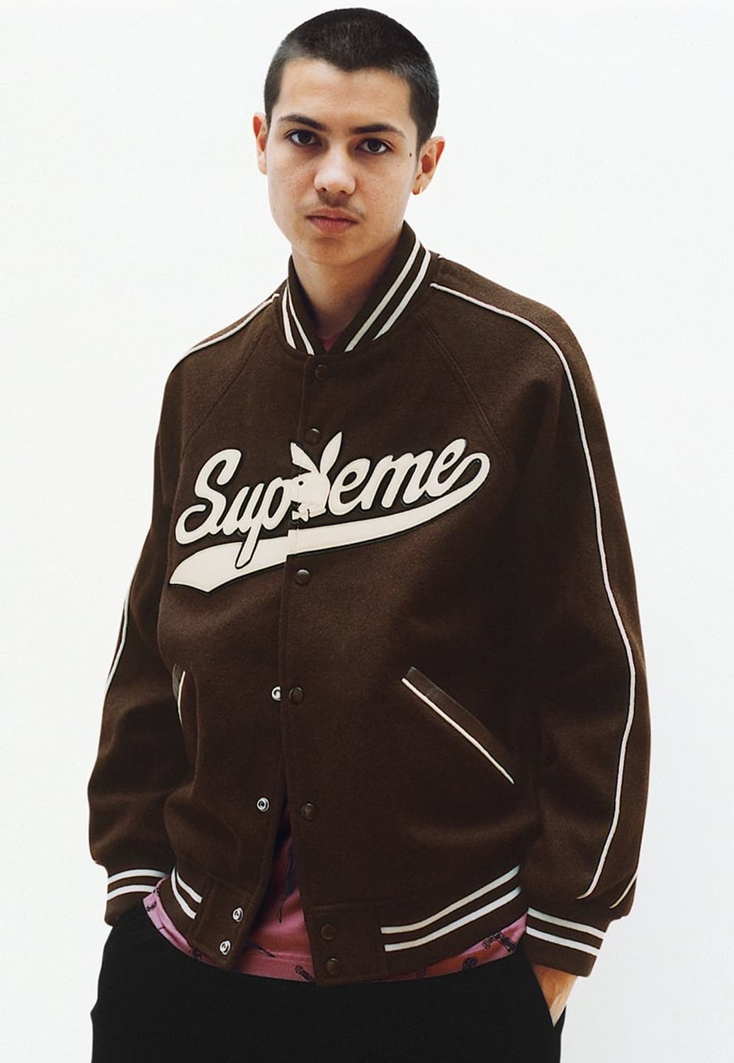 [L] 슈프림 17FW 플레이보이 바시티 자켓 블랙 상품이미지6