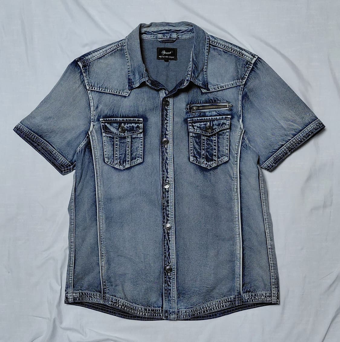 [LL] Spinash 빈티지 워싱 데님 웨스턴 반팔 셔츠 상품이미지1