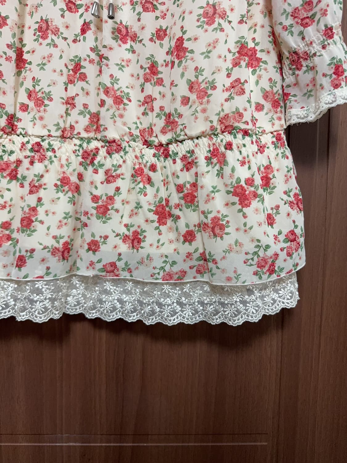 일본 빈티지 콜자 모리걸 하구미 리즈리사 꽃무늬 레이스 쉬폰 원피스 상품이미지3