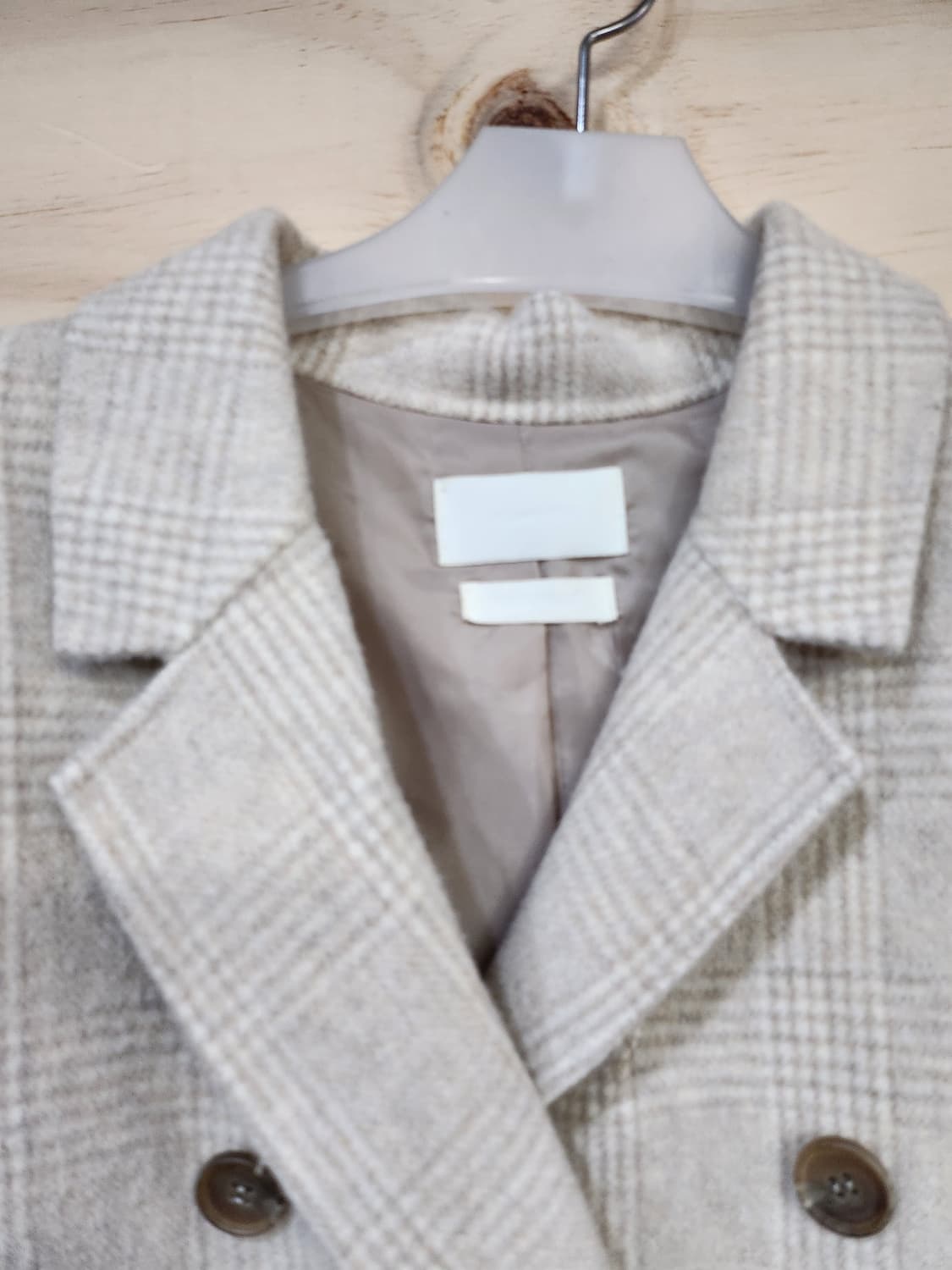 1076) D.AMBER 울90 체크 더블 롱코트 아이보리 상품이미지3