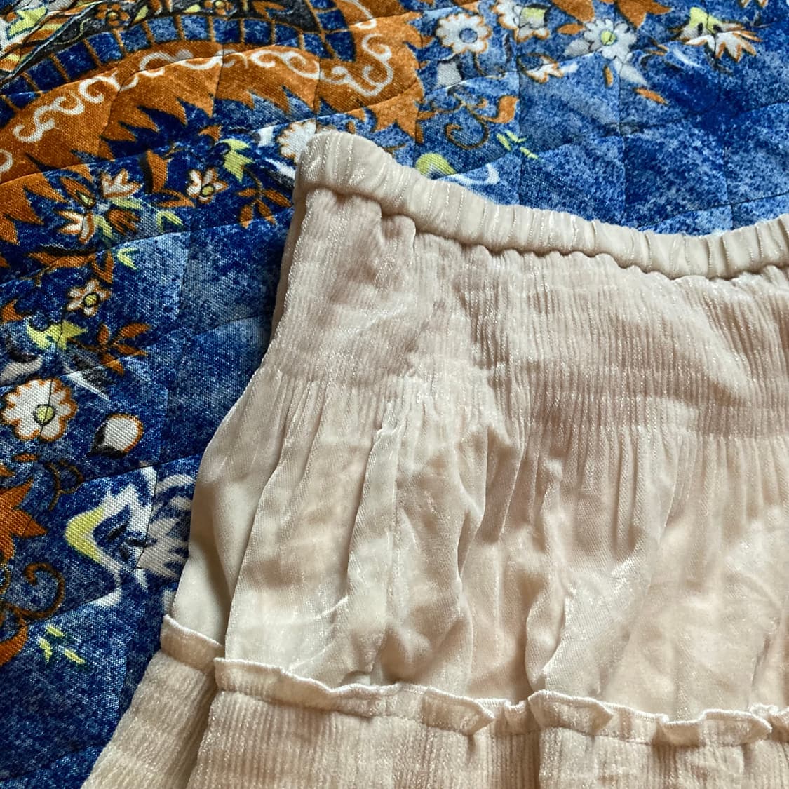 NOKO OHNO 크림 에크루 벨벳 셔링 플리츠 레이어드 스커트 치마 상품이미지2