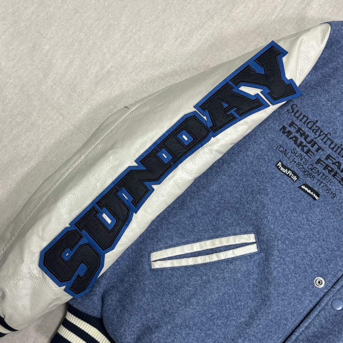 선데이후르츠마켓 패치 블루 바시티 자켓 L 상품이미지4