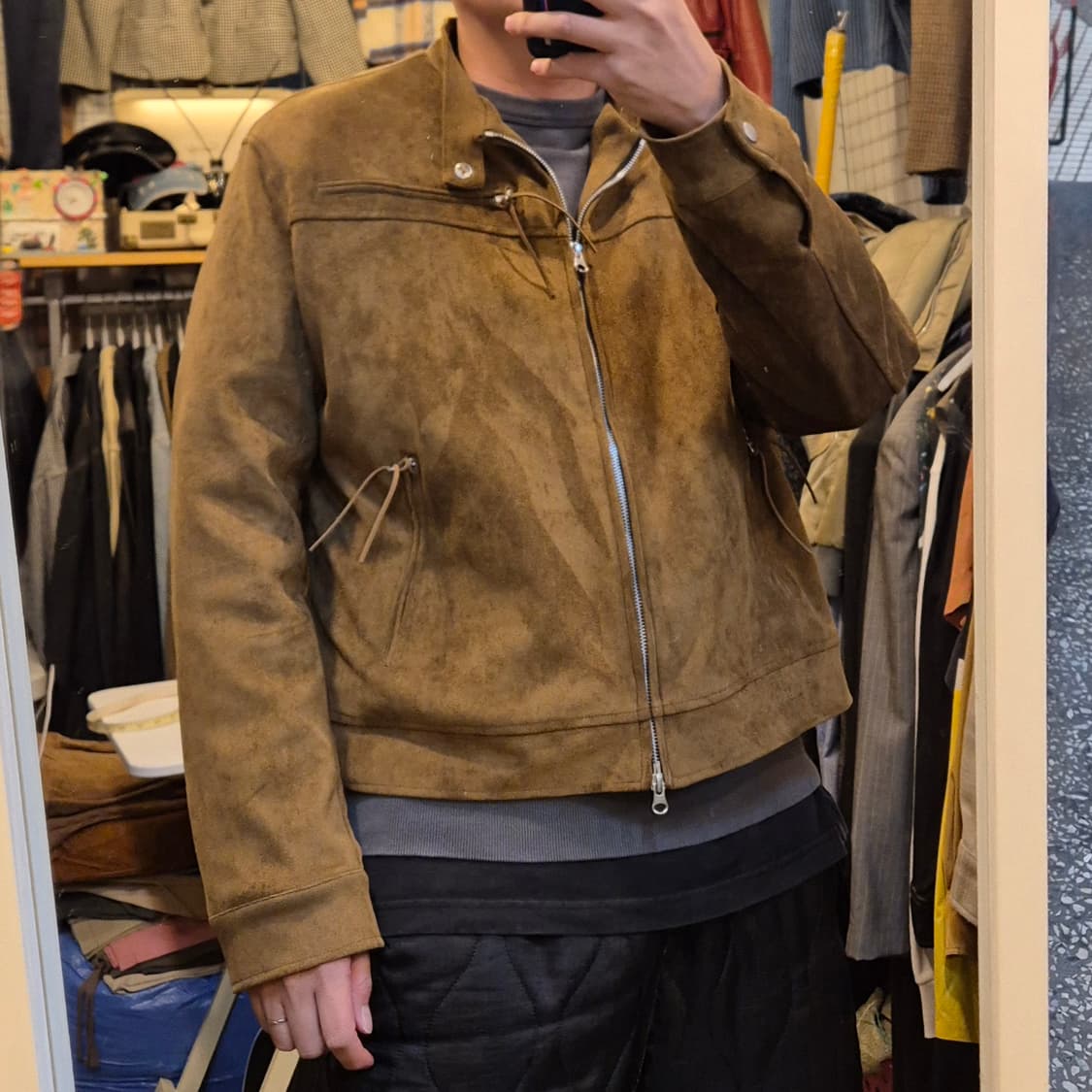 FREE(착샷잇음) 브라운 차이나카라 스웨이드자켓  상품이미지3