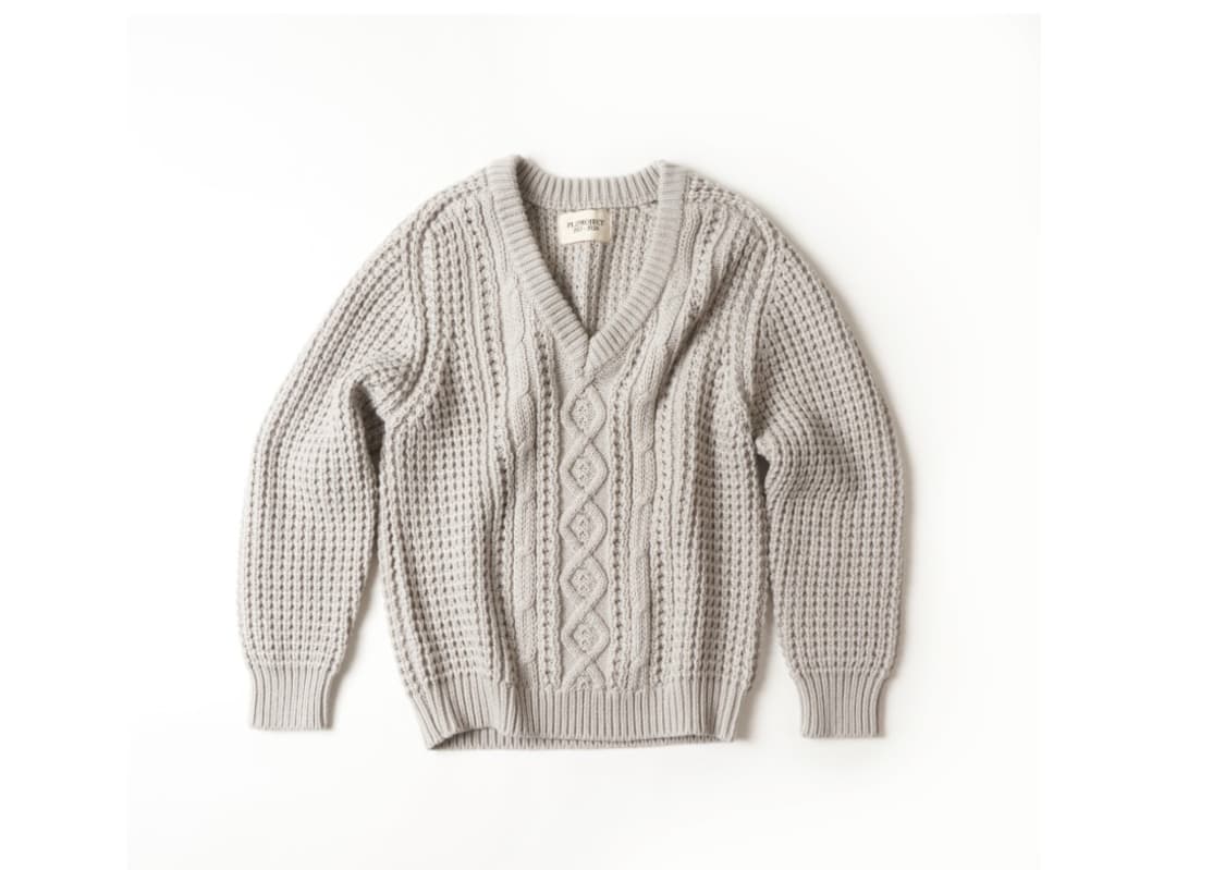 CABLE FISHERMAN V-NECK KNIT, LIGHT GRAY 상품이미지1
