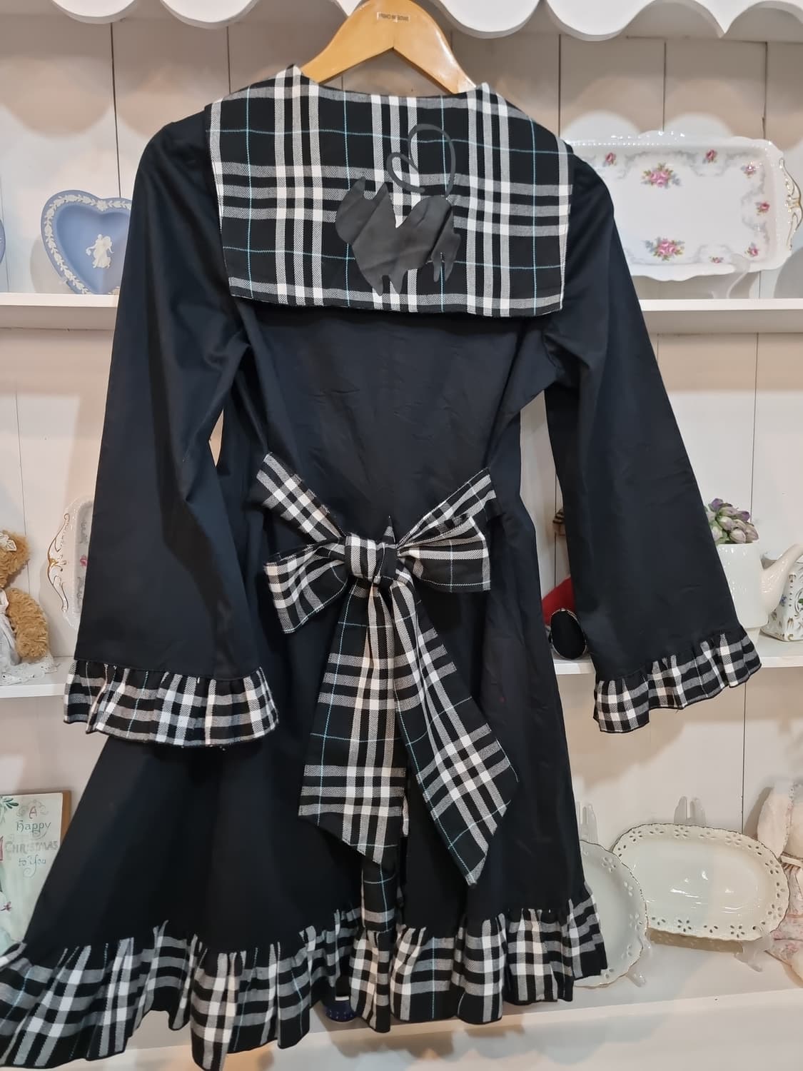 바디라인 체크 프릴 블랙 원피스 상품이미지7