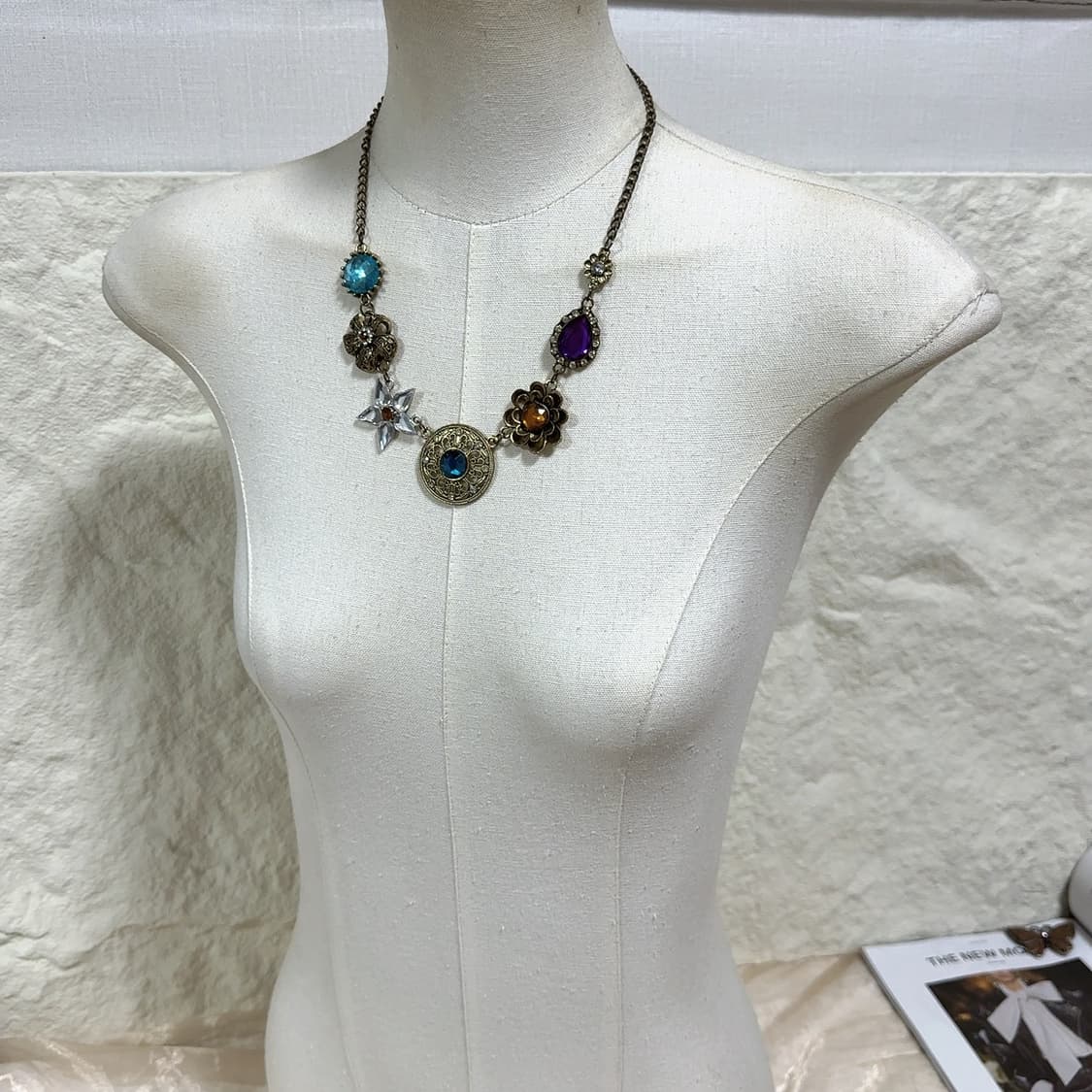 빈티지 황동 플라워 오리엔탈 쿠바체인 목걸이 상품이미지1