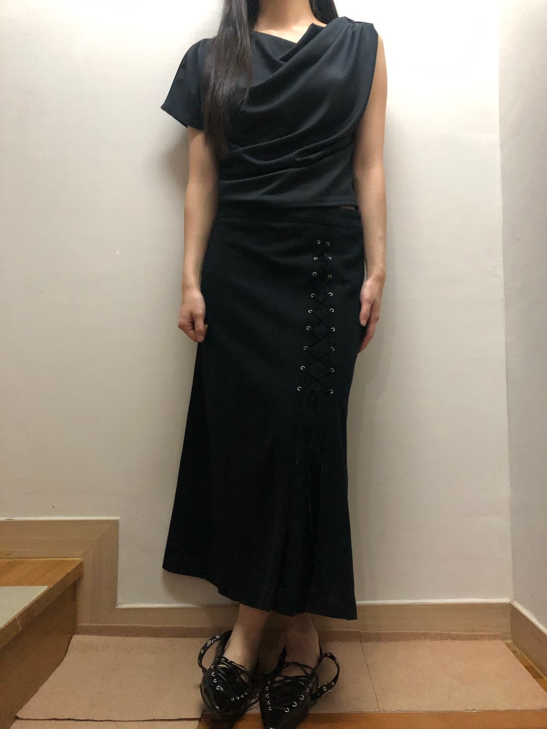 빈티지 블랙 아일렛 울 롱 스커트 상품이미지7