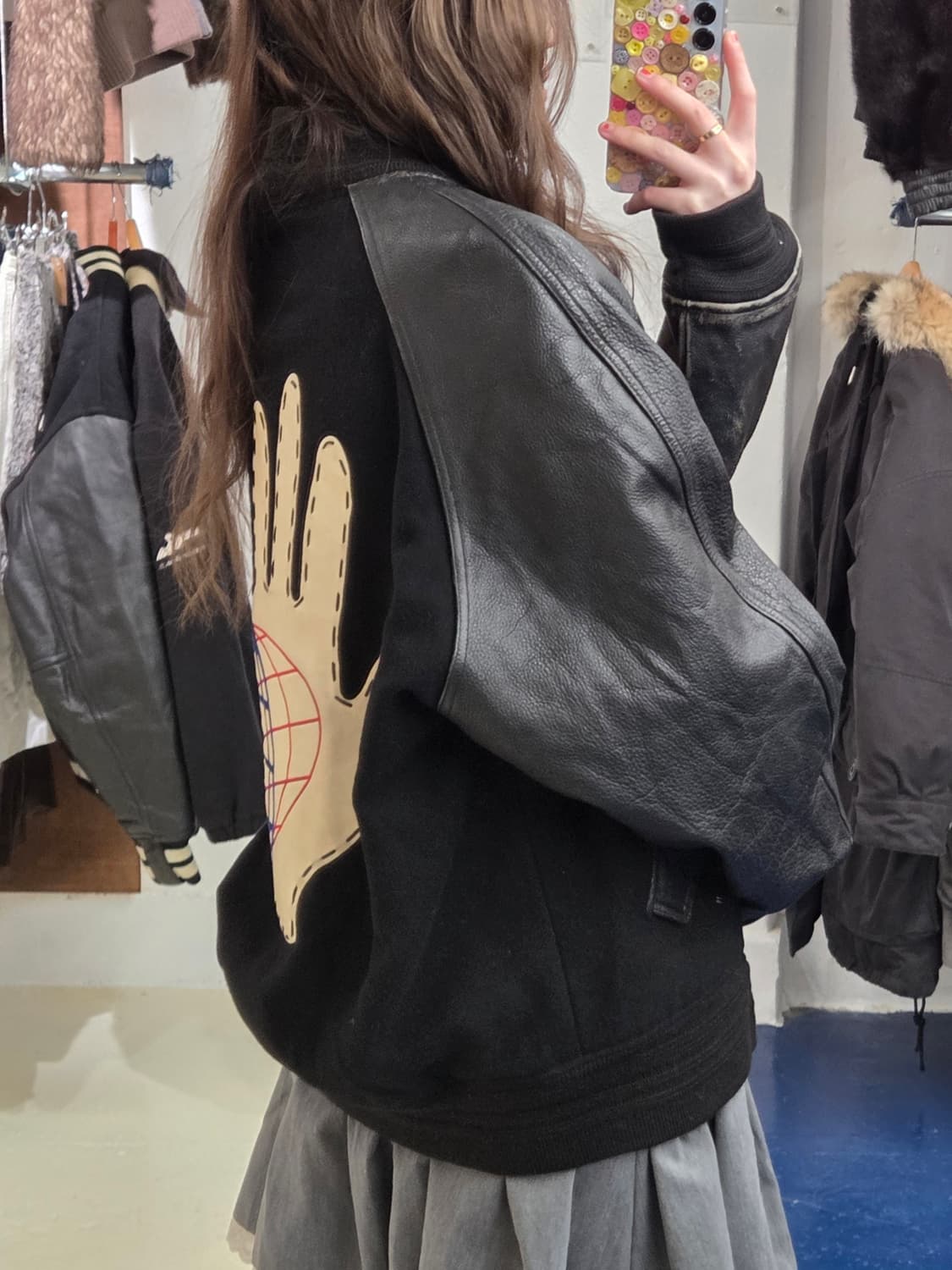 1990s 핸드패치 소가죽 울 바시티 자켓 상품이미지2