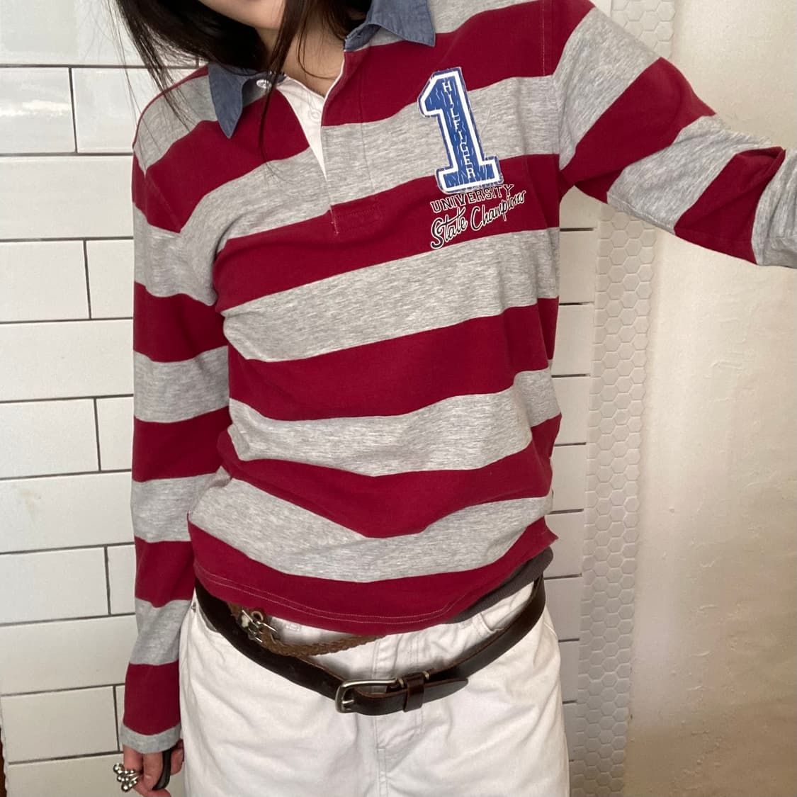 타미힐피거 슬림핏 카라 긴팔 티셔츠 상품이미지2