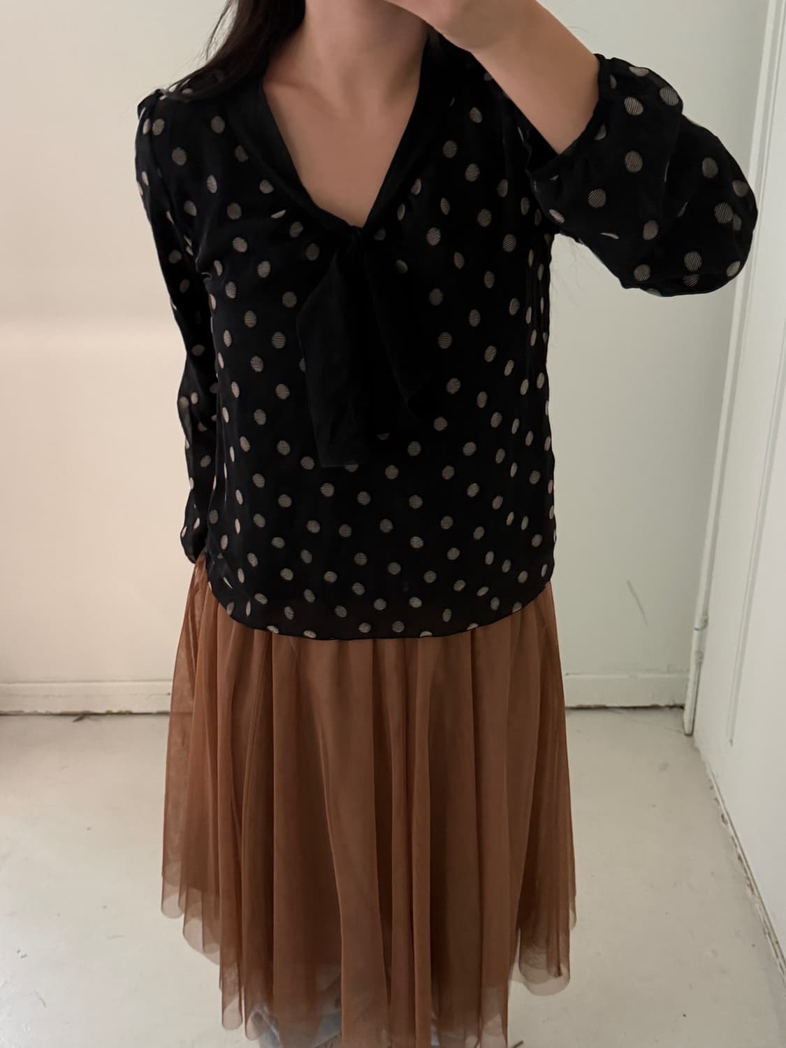 일본빈티지 도트 리본 블라우스 상품이미지3