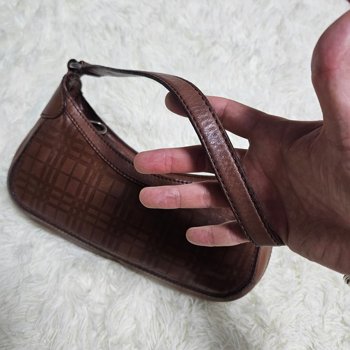 버버리(Burberry) 빈티지 브라운 레더 체크 호보백 상품이미지3