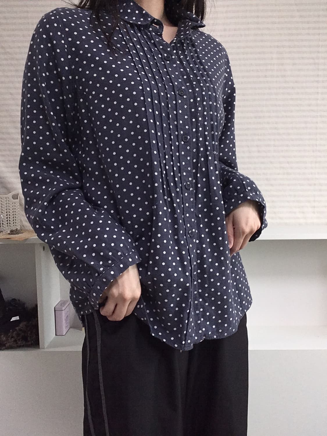 jpn vintage 네이비 도트 셔츠 y2k 스트릿 일본빈티지  상품이미지3