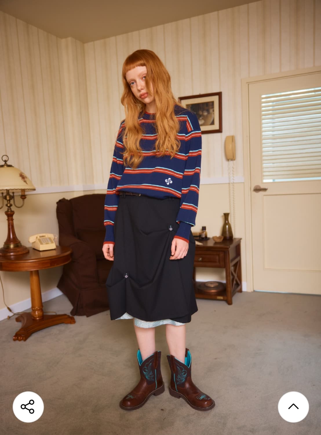 헤레틱 버튼 플레어 스커트 블랙 상품이미지2