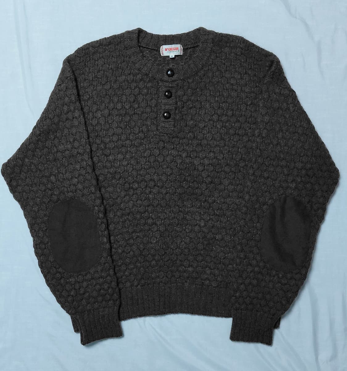 [3L/울100%] 맥그리거 빈티지 헨리넥 패치 니트 (Brown) 상품이미지1