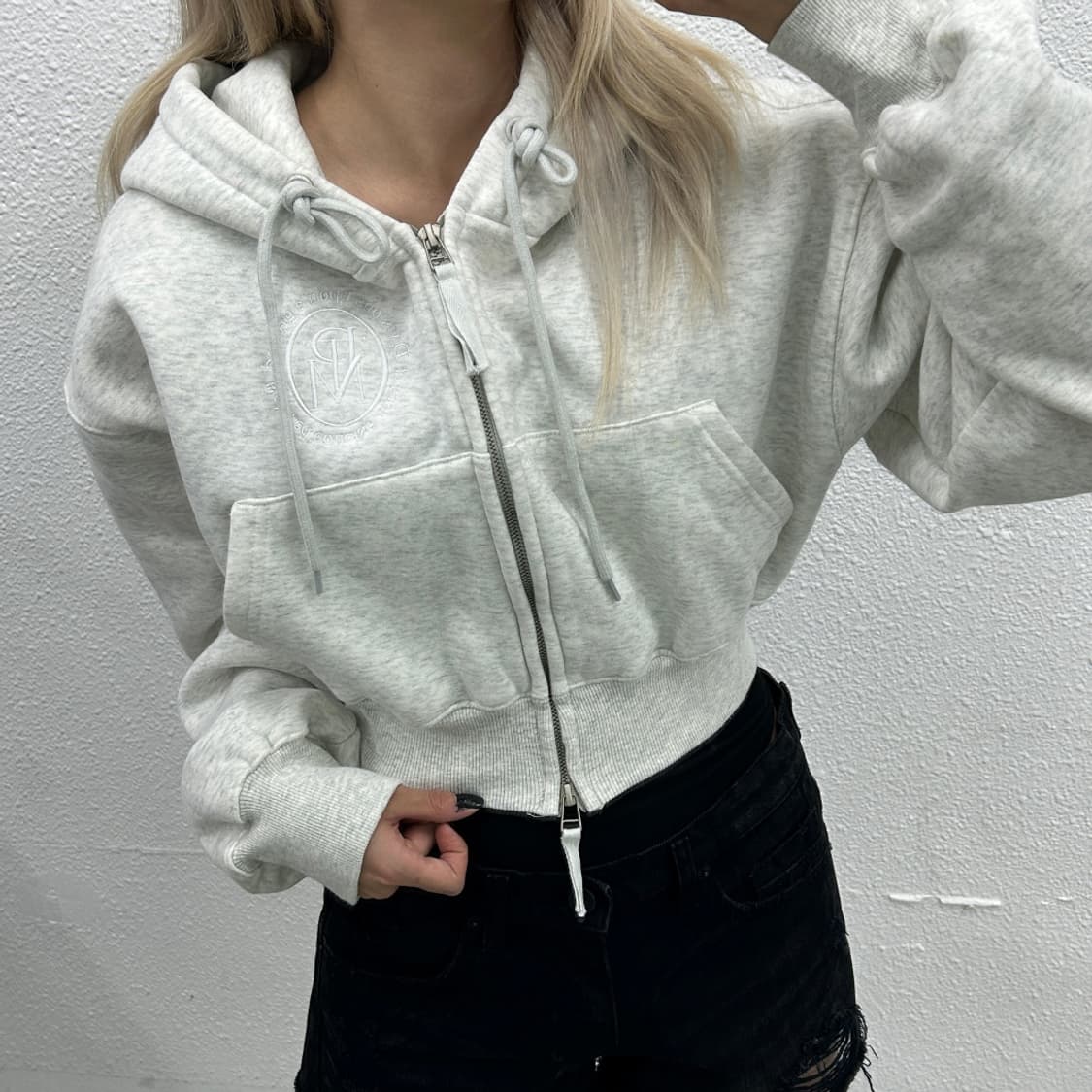 파르티멘토 백멜란지 크롭 투웨이 후드집업 상품이미지1