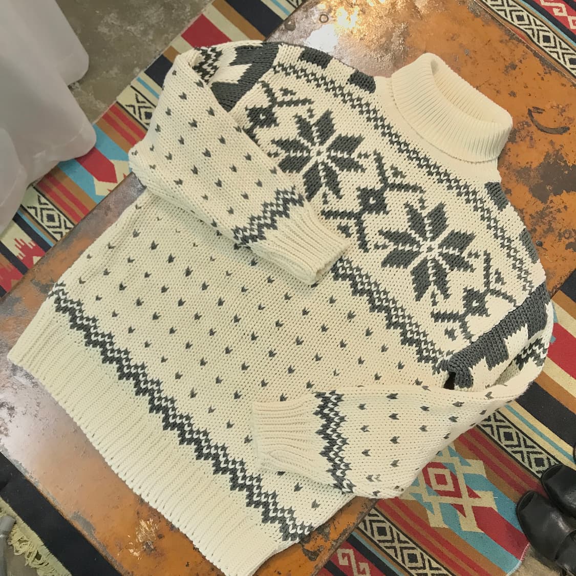 VTG 빈티지 노르딕 눈꽃 패턴 터틀넥 스웨터 남성 110 여성 오버핏 상품이미지2