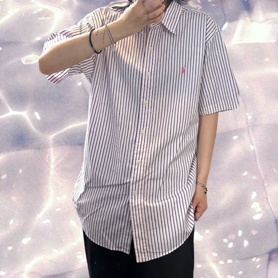 폴로 랄프로렌 스트라이프 반팔 셔츠 핑크 네이비  상품이미지3