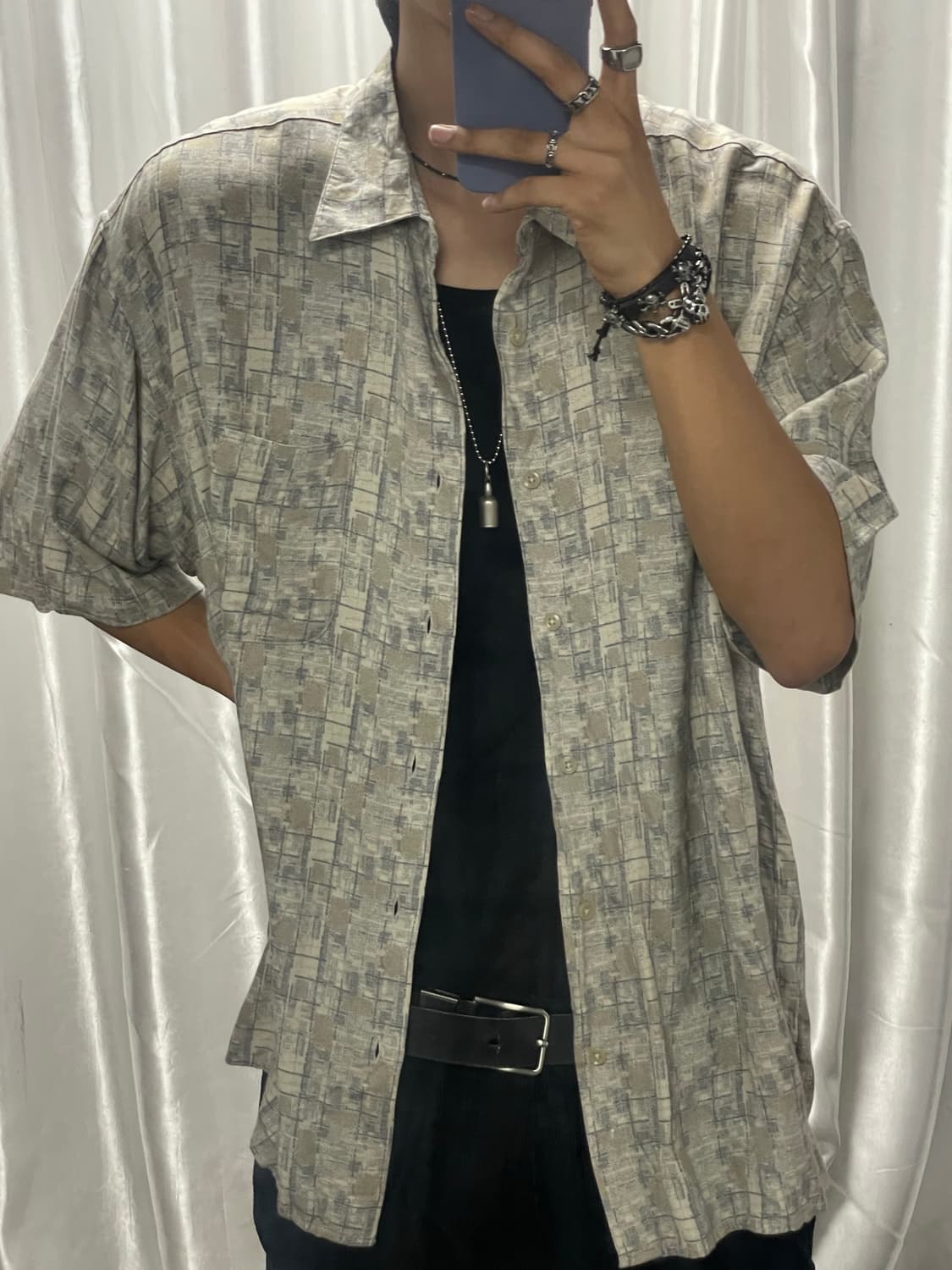 Light brown bohemian short-sleeved shirt 상품이미지1