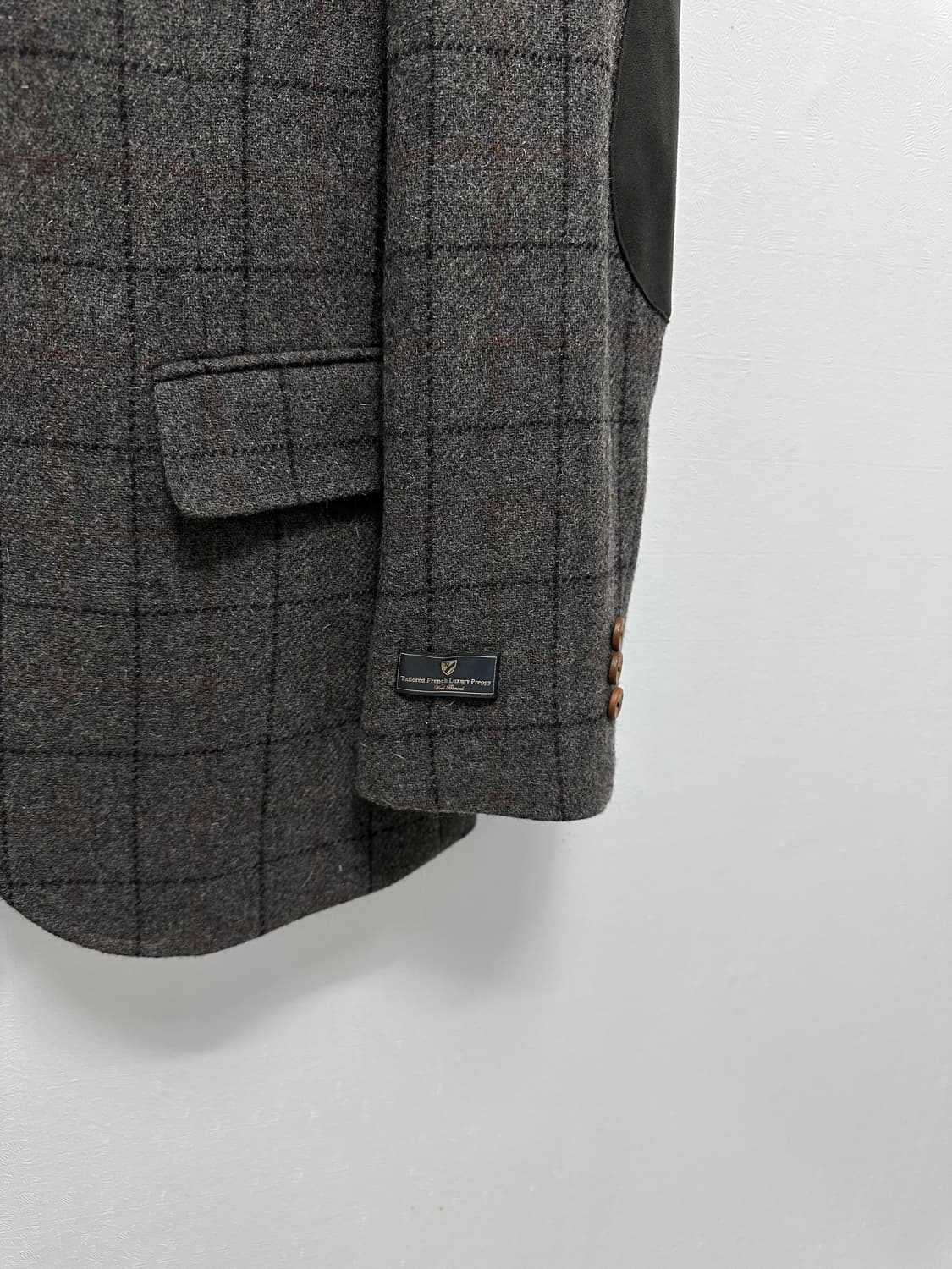 cremieux 모 혼방 엘보 패치 체크 블레이저 남자 정장 자켓 상품이미지2