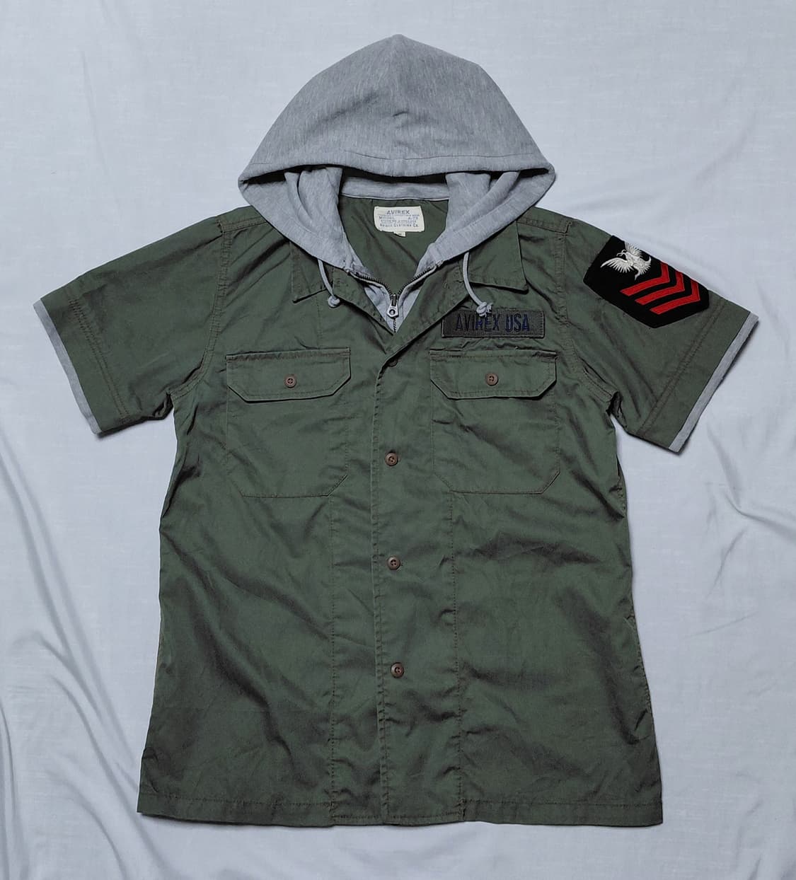 [M] 아비렉스(AVIREX) 밀리터리 패치 레이어드 반팔 후드 셔츠 상품이미지1