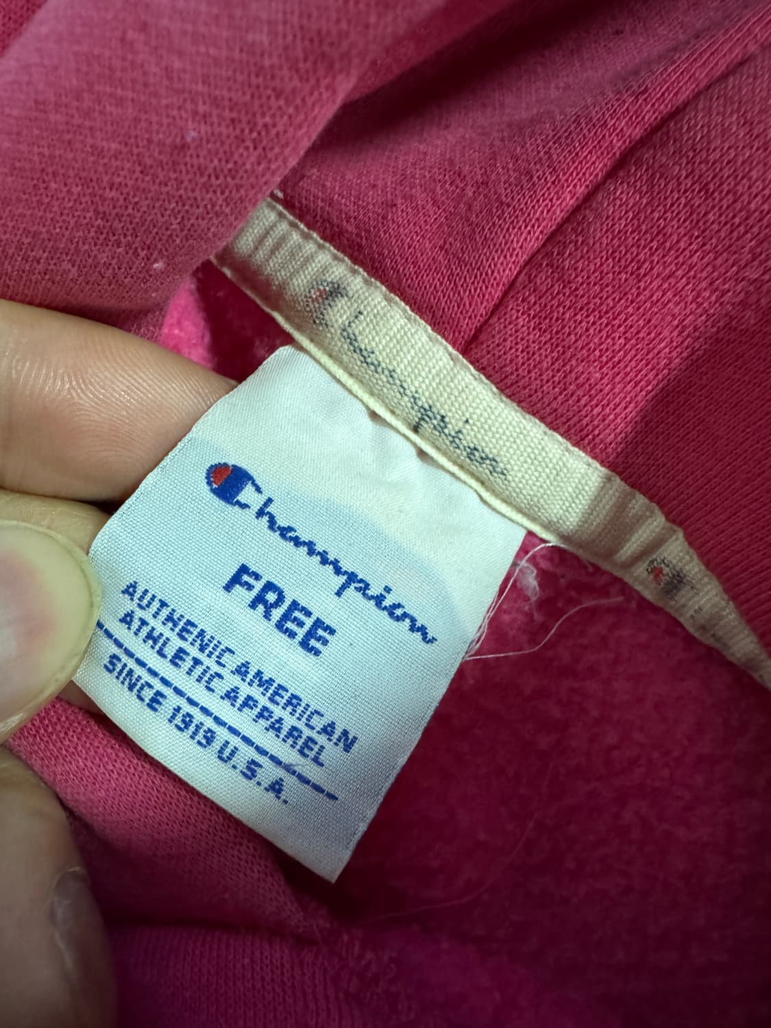 희귀!! 공용 챔피온 성조기 로고 기모 후드티 핑크 F 상품이미지3