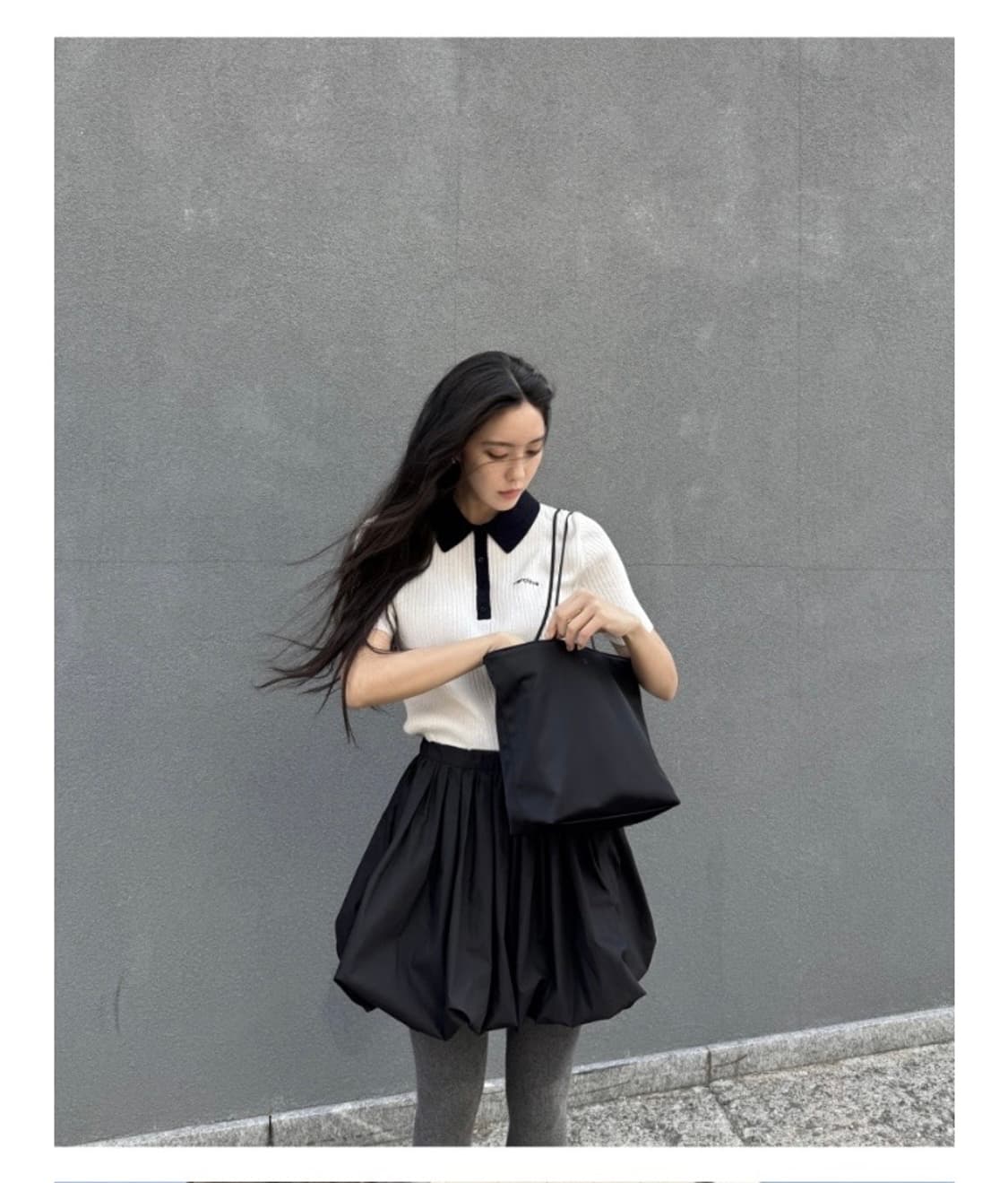 한섬 VOV 보브 셔링 벌룬 스커트 블랙 상품이미지2