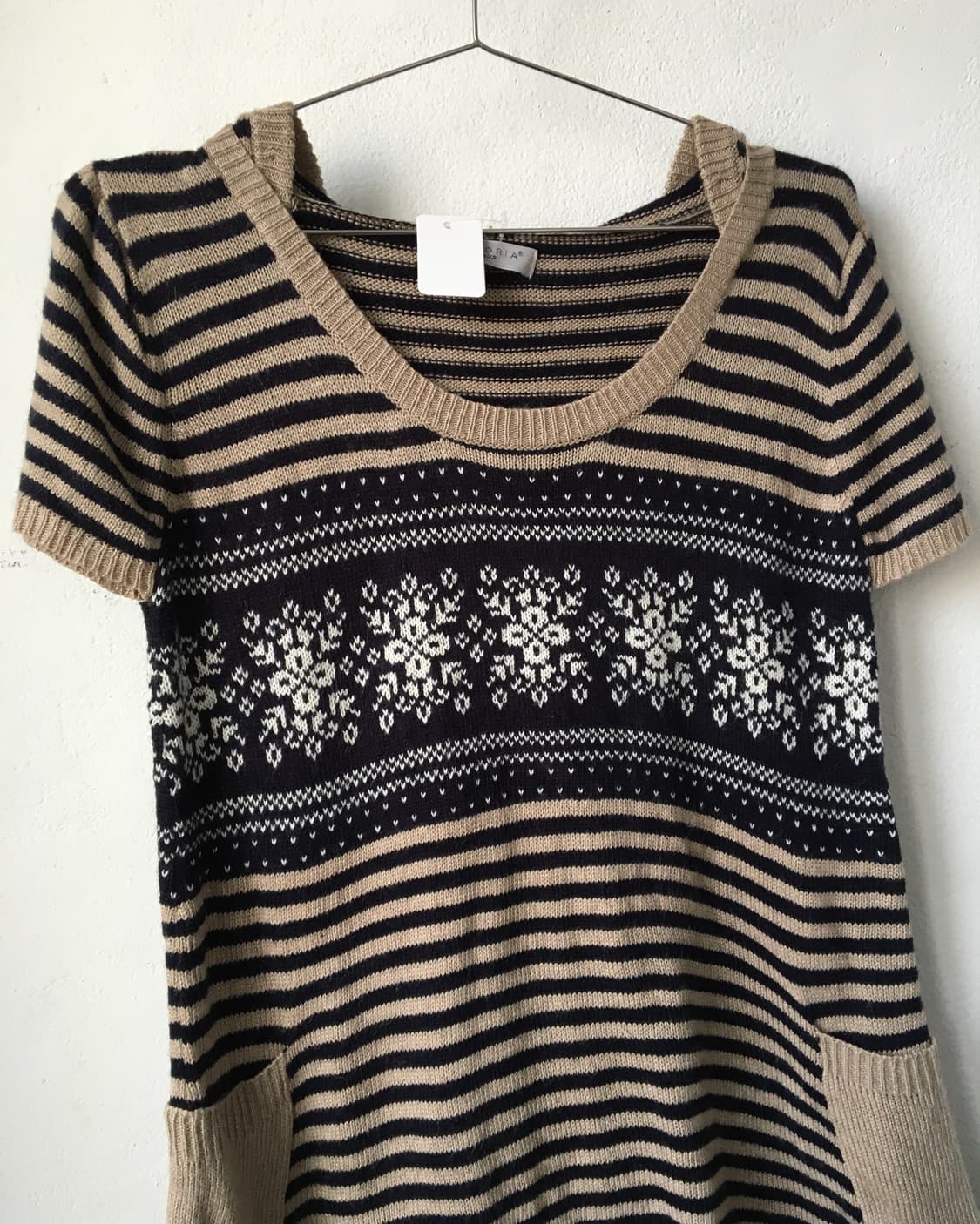 snow stripe pattern mixed knit onepiece 상품이미지5