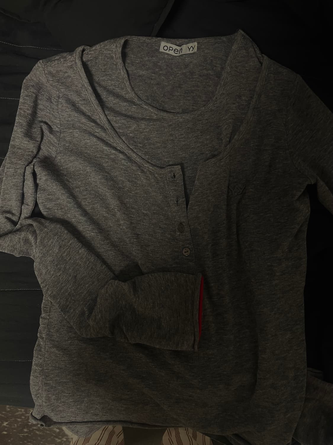 (거의 새상품) openyy 레이어드 헨리 롱 티 차콜 m 상품이미지4