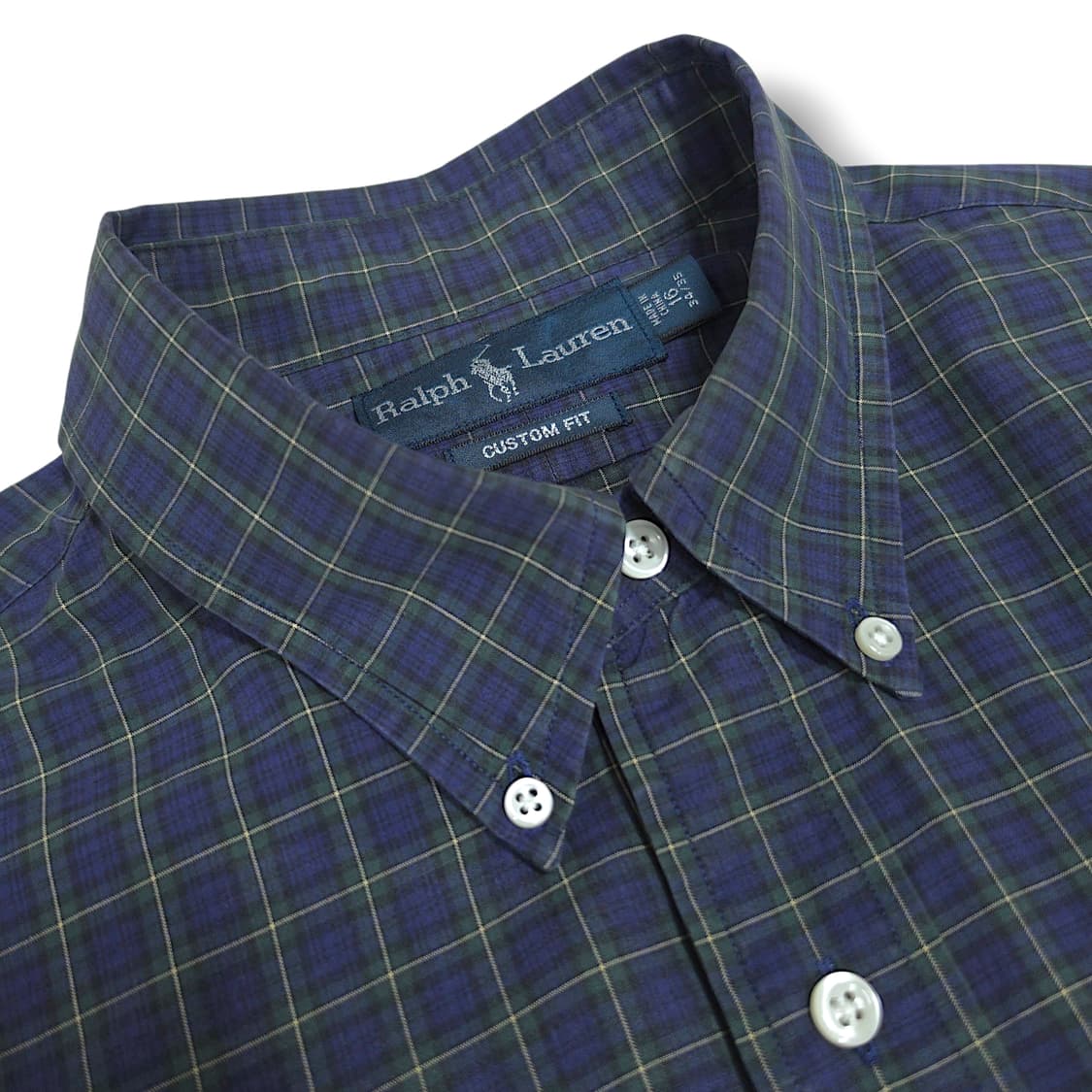 [XL] 폴로 네이비&그린 라인체크 커스텀 핏 긴팔셔츠 상품이미지7