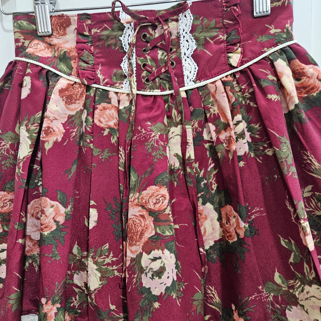 플라워 레이스 와인 미니 스커트 상품이미지4