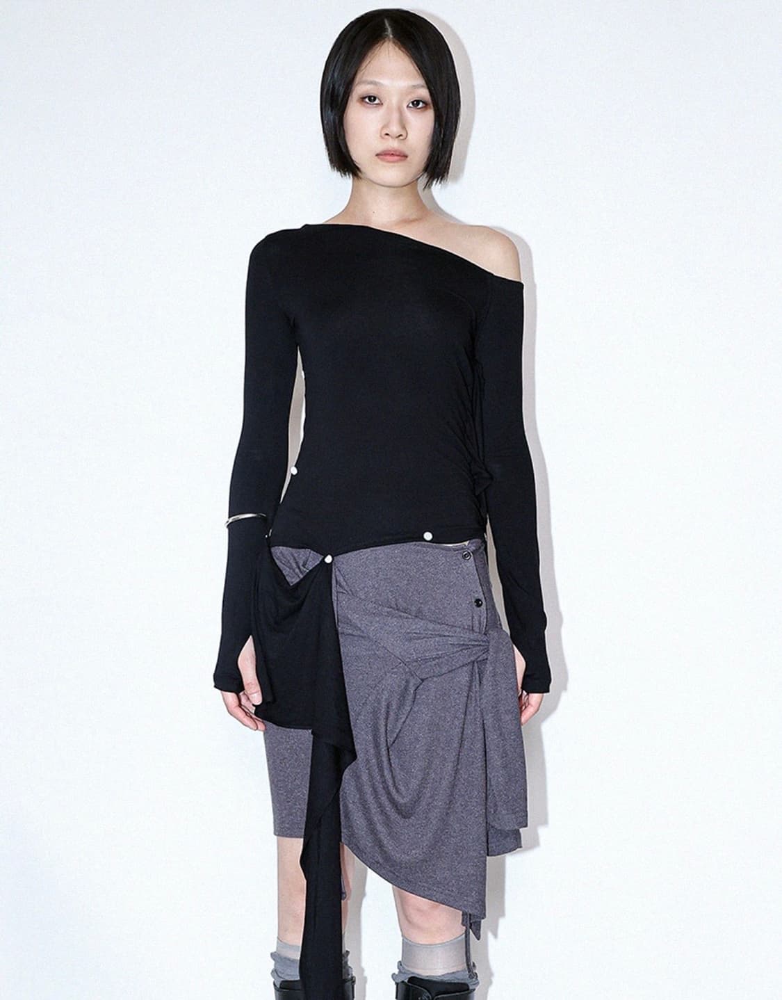 재신 jaeshin 드레이프 멀티 버튼 탑 상품이미지1