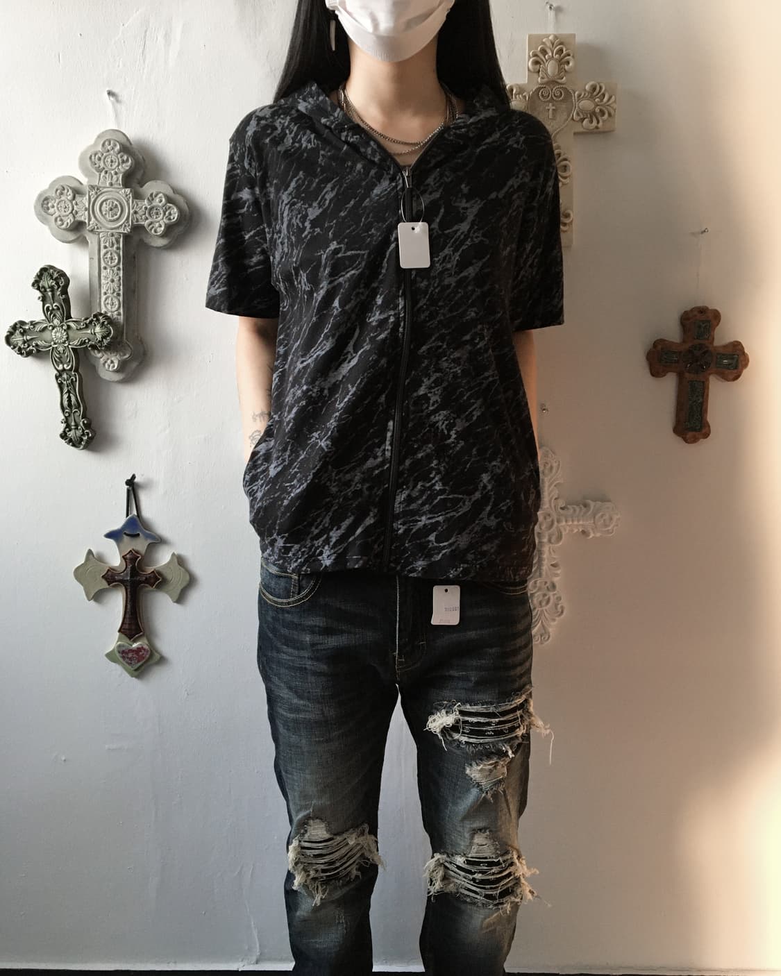 Dyed printing hood zip up 상품이미지6