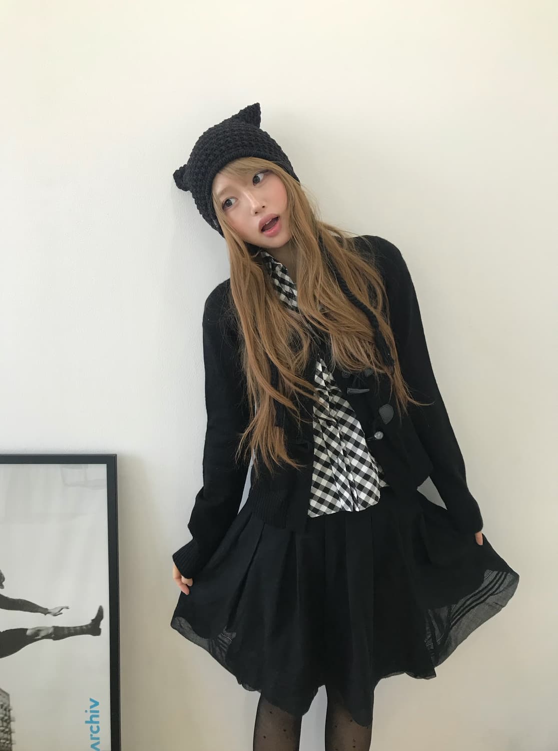 버버리 블랙 체크 퍼프 블라우스 무채색 코디 상품이미지2